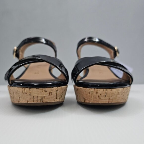 Aerosoles Cosmos Platform Sandal Womens 8 Black Patent Cork Chunky Heel NEW - Picture 6 of 15